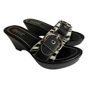 Franco Sarto Leather Wedge Sandals | 6M | Black